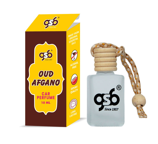 GSB Oud Afgano Hanging Car Air Freshener | Long Lasting Car Perfume | Natural And Real Fragrance In Glass Bottle With Wooden Diffuser Lid | 10 Ml