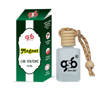GSB Magnett Hanging Car Air Freshener | Long Lasting Car Perfume | Natural And Real Fragrance In Glass Bottle With Wooden Diffuser Lid | 10 Ml