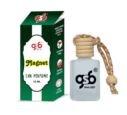 GSB Magnett Hanging Car Air Freshener | Long Lasting Car Perfume | Natural And Real Fragrance In Glass Bottle With Wooden Diffuser Lid | 10 Ml