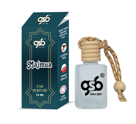 GSB Majmua Hanging Car Air Freshener | Long Lasting Car Perfume | Natural And Real Fragrance In Glass Bottle With Wooden Diffuser Lid | 10 Ml