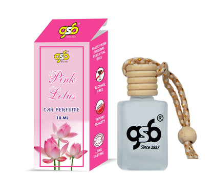 GSB Pink Lotus Hanging Car Air Freshener | Long Lasting Car Perfume | Natural And Real Fragrance In Glass Bottle With Wooden Diffuser Lid | 10 Ml