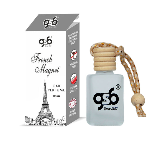 GSB French Magnet Hanging Car Air Freshener | Long Lasting Car Perfume | Natural And Real Fragrance In Glass Bottle With Wooden Diffuser Lid | 10 Ml
