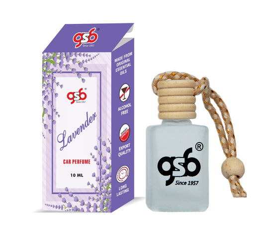 GSB Lavender Hanging Car Air Freshener | Long Lasting Car Perfume | Natural And Real Fragrance In Glass Bottle With Wooden Diffuser Lid | 10 Ml