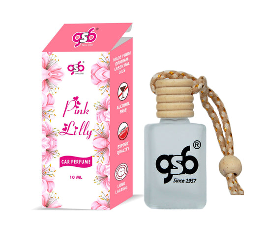 GSB Pink Lily Hanging Car Air Freshener | Long Lasting Car Perfume | Natural And Real Fragrance In Glass Bottle With Wooden Diffuser Lid | 10 Ml