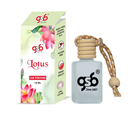 GSB Lotus Hanging Car Air Freshener | Long Lasting Car Perfume | Natural And Real Fragrance In Glass Bottle With Wooden Diffuser Lid | 10 Ml