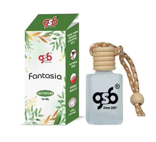 GSB Fantasia Hanging Car Air Freshener | Long Lasting Car Perfume | Natural And Real Fragrance In Glass Bottle With Wooden Diffuser Lid | 10 Ml