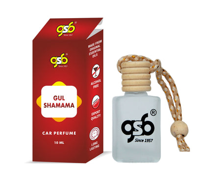 GSB Gul Shamama Hanging Car Air Freshener | Long Lasting Car Perfume | Natural And Real Fragrance In Glass Bottle With Wooden Diffuser Lid | 10 Ml
