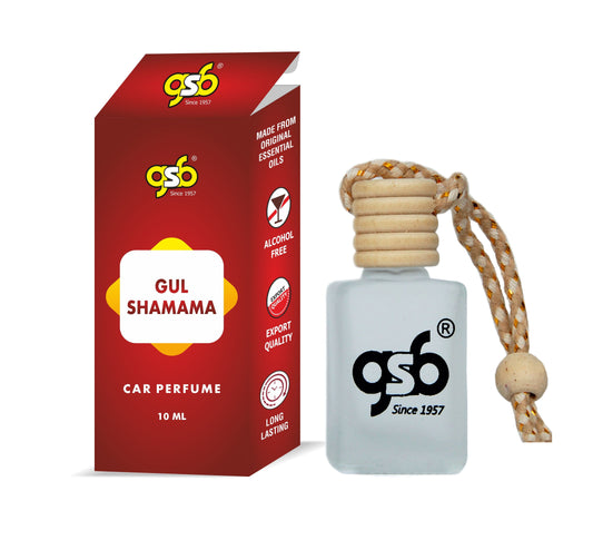 GSB Gul Shamama Hanging Car Air Freshener | Long Lasting Car Perfume | Natural And Real Fragrance In Glass Bottle With Wooden Diffuser Lid | 10 Ml