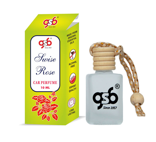 GSB Swise Rose Hanging Car Air Freshener | Long Lasting Car Perfume | Natural And Real Fragrance In Glass Bottle With Wooden Diffuser Lid | 10 Ml