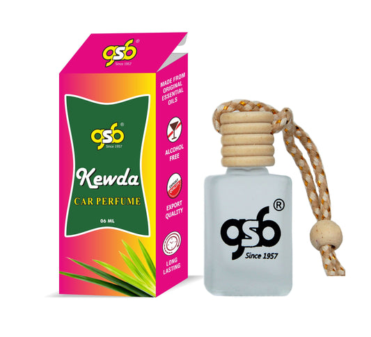 GSB Kewda Hanging Car Air Freshener | Long Lasting Car Perfume | Natural And Real Fragrance In Glass Bottle With Wooden Diffuser Lid | 10 Ml