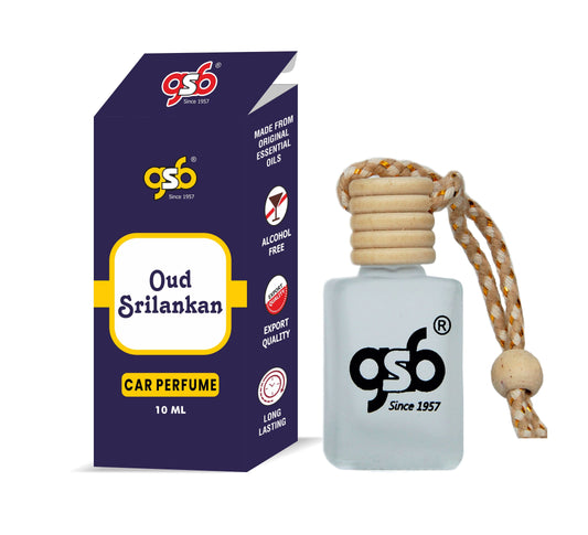 GSB Oud Srilankan Hanging Car Air Freshener | Long Lasting Car Perfume | Natural And Real Fragrance In Glass Bottle With Wooden Diffuser Lid | 10 Ml