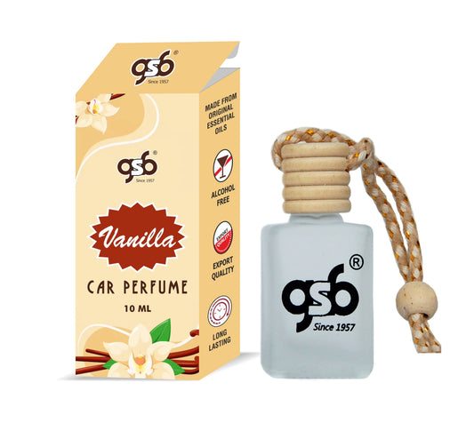 GSB Vanilla Hanging Car Air Freshener | Long Lasting Car Perfume | Natural And Real Fragrance In Glass Bottle With Wooden Diffuser Lid | 10 Ml