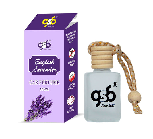 GSB English Lavender Hanging Car Air Freshener | Long Lasting Car Perfume | Natural And Real Fragrance In Glass Bottle With Wooden Diffuser Lid | 10 Ml
