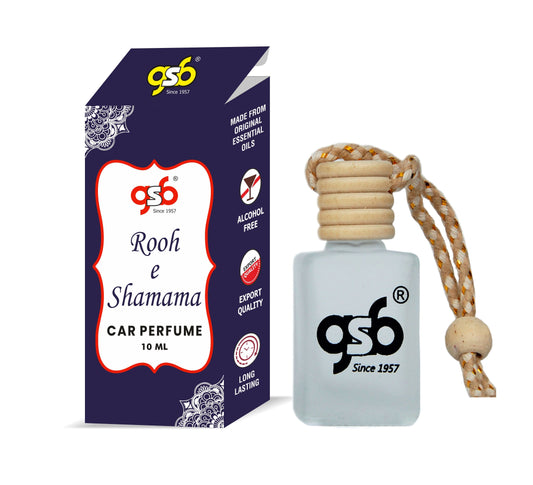 GSB Rooh E Shamama Hanging Car Air Freshener | Long Lasting Car Perfume | Natural And Real Fragrance In Glass Bottle With Wooden Diffuser Lid | 10 Ml