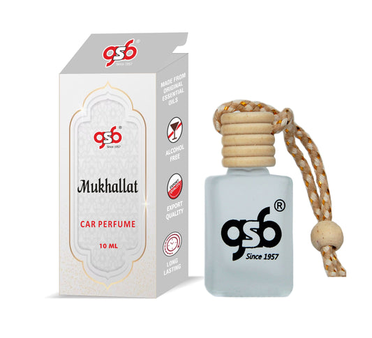 GSB Mukhallat Hanging Car Air Freshener | Long Lasting Car Perfume | Natural And Real Fragrance In Glass Bottle With Wooden Diffuser Lid | 10 Ml