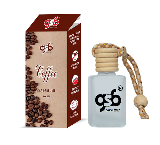 GSB Coffee Hanging Car Air Freshener | Long Lasting Car Perfume | Natural And Real Fragrance In Glass Bottle With Wooden Diffuser Lid | 10 Ml