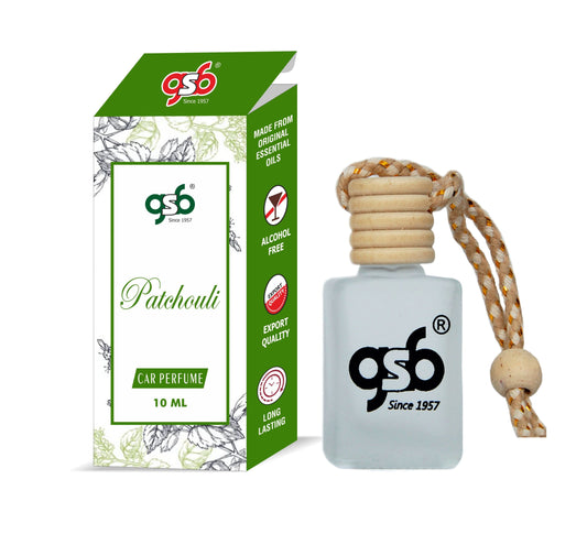 GSB Patchouli Hanging Car Air Freshener | Long Lasting Car Perfume | Natural And Real Fragrance In Glass Bottle With Wooden Diffuser Lid | 10 Ml
