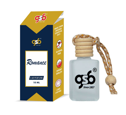 GSB Romance Hanging Car Air Freshener | Long Lasting Car Perfume | Natural And Real Fragrance In Glass Bottle With Wooden Diffuser Lid | 10 Ml