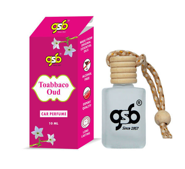 GSB Tobacco Oud Hanging Car Air Freshener Inspired From Ford Tom Tobacco Oud | Natural Fragrance In Glass Bottle With Wooden Diffuser Lid | 10 Ml