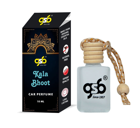 GSB Kala Bhoot Hanging Car Air Freshener | Long Lasting Car Perfume | Natural And Real Fragrance In Glass Bottle With Wooden Diffuser Lid | 10 Ml