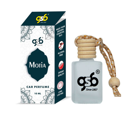 GSB Motia Hanging Car Air Freshener | Long Lasting Car Perfume | Natural And Real Fragrance In Glass Bottle With Wooden Diffuser Lid | 10 Ml