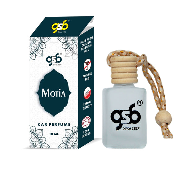 GSB Motia Hanging Car Air Freshener | Long Lasting Car Perfume | Natural And Real Fragrance In Glass Bottle With Wooden Diffuser Lid | 10 Ml