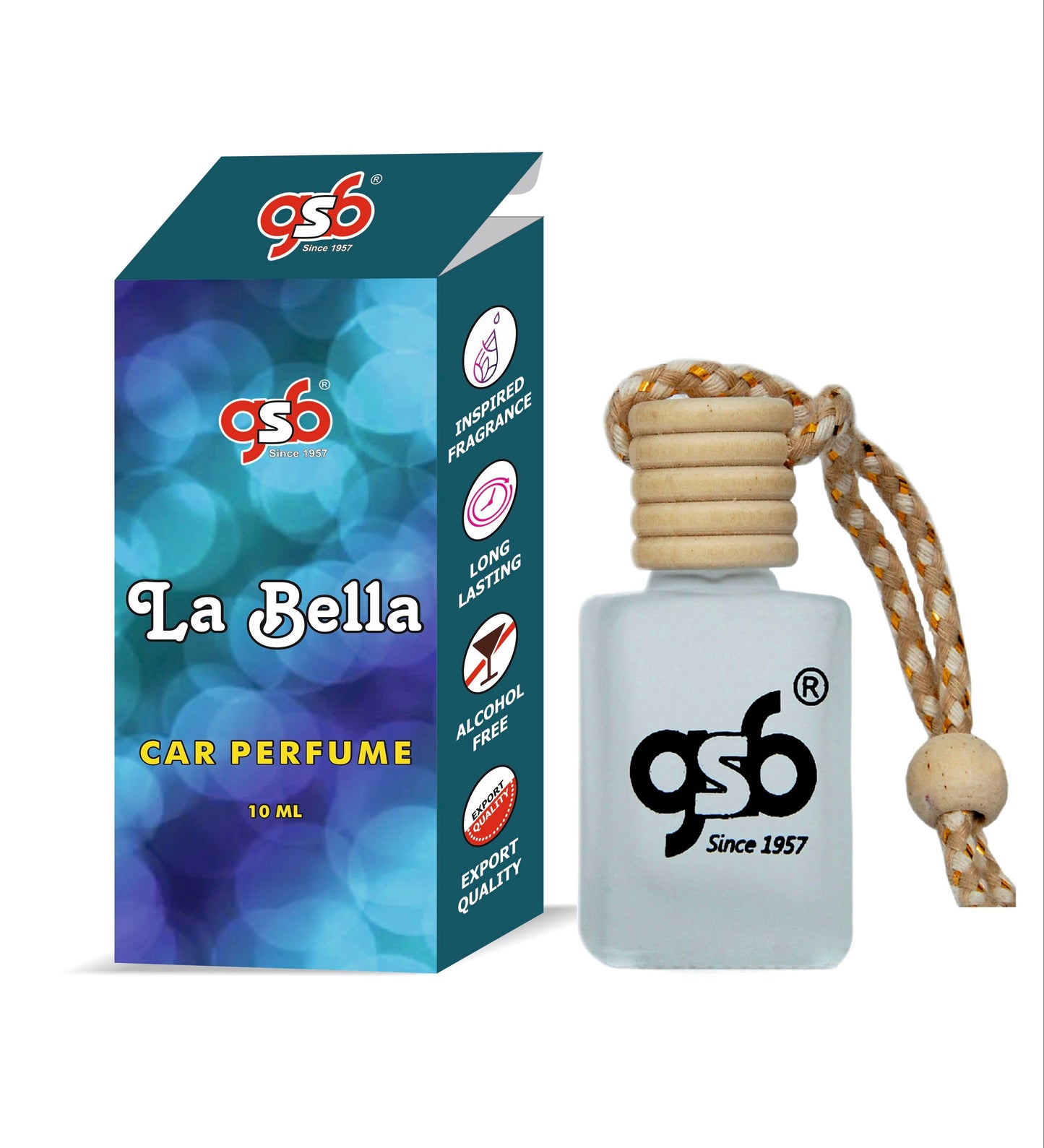 GSB La Bella Hanging Car Air Freshener Inspired From La Bella Jane Paul Gualiter | Natural Fragrance In Glass Bottle With Wooden Diffuser Lid | 10 Ml