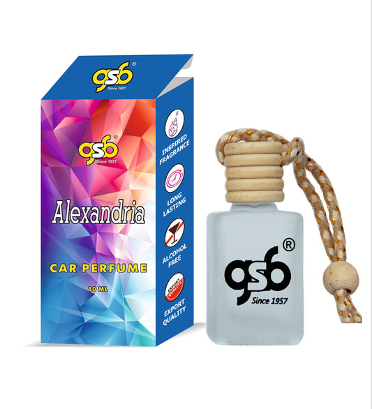 GSB Alexandria 2 Hanging Car Air Freshener Inspired From Xeroff Alexandria 2 | Natural Fragrance In Glass Bottle With Wooden Diffuser Lid | 10 Ml