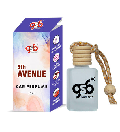 GSB 5th Avenue Hanging Car Air Freshener Inspired From Elizabath Garden 5th Avenue | Natural Fragrance In Glass Bottle With Wooden Diffuser Lid | 10 Ml