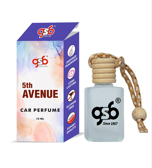 GSB 5th Avenue Hanging Car Air Freshener Inspired From Elizabath Garden 5th Avenue | Natural Fragrance In Glass Bottle With Wooden Diffuser Lid | 10 Ml