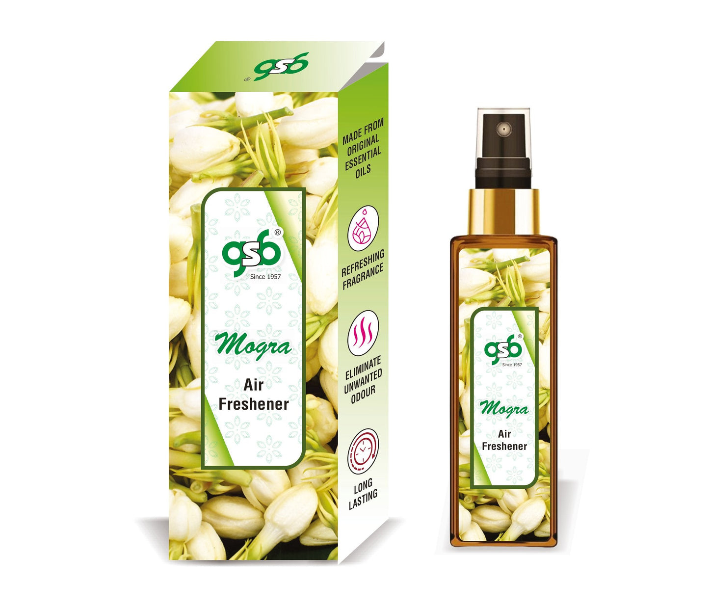 GSB Mogra Air Freshener For Fragrance at Home and Office | For Relieve Stress, Anxiety & Depression | Natural Room Spray | Long-lasting fragrance