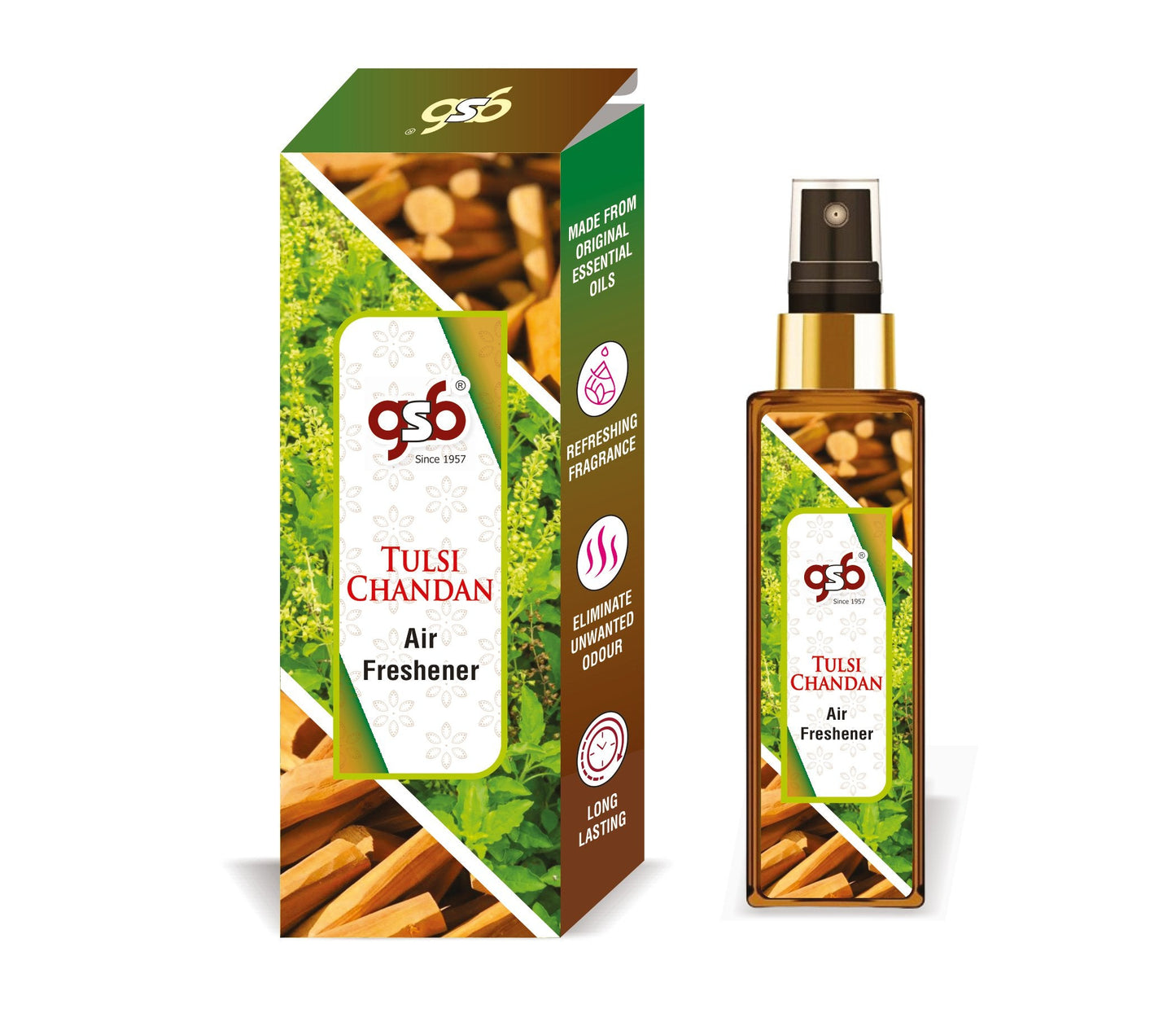 GSB Tulsichandan Air Freshener For Fragrance at Home and Office | For Relieve Stress, Anxiety & Depression | Natural Room Spray | Long-lasting fragrance