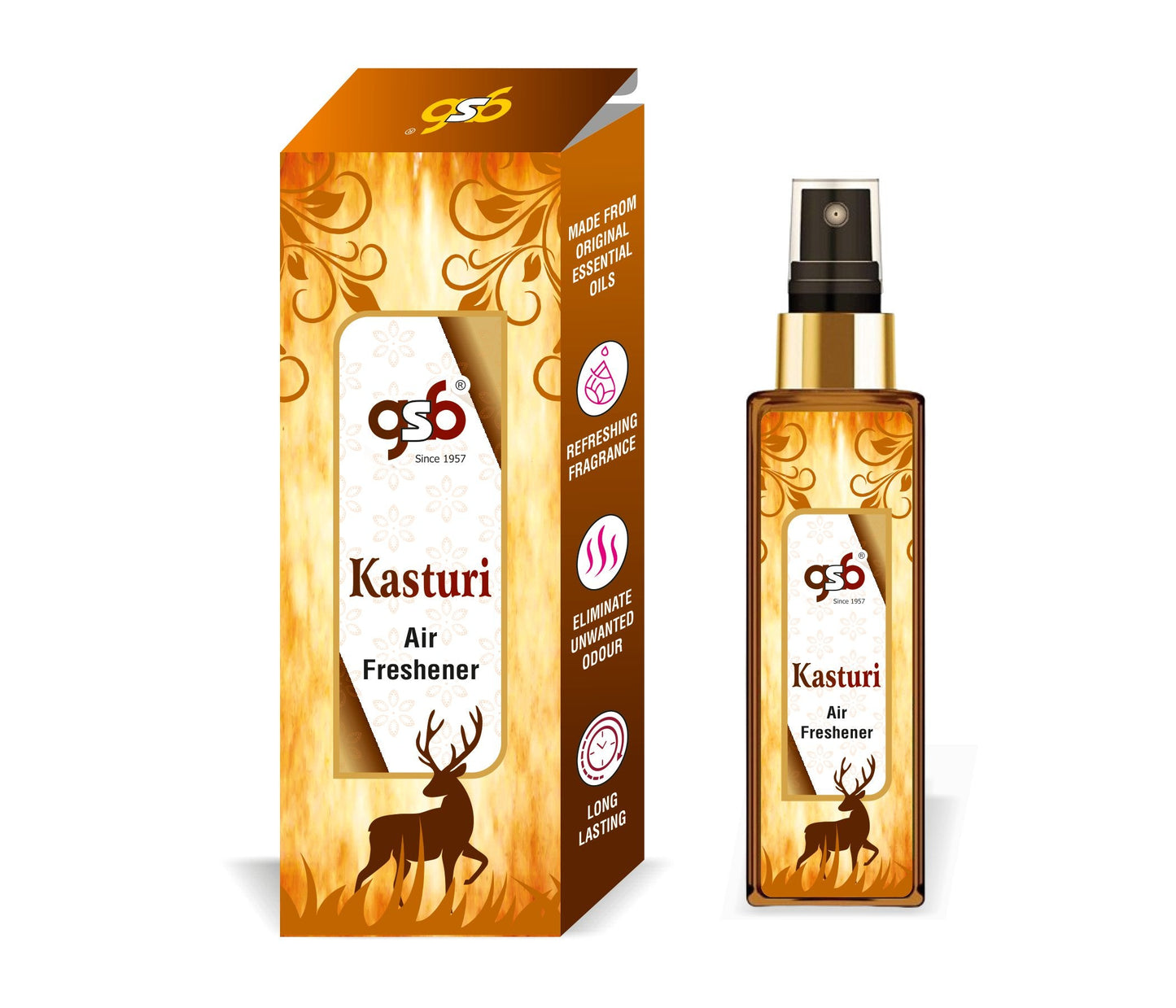 GSB Kasturi Air Freshener For Fragrance at Home and Office | For Relieve Stress, Anxiety & Depression | Natural Room Spray | Long-lasting fragrance