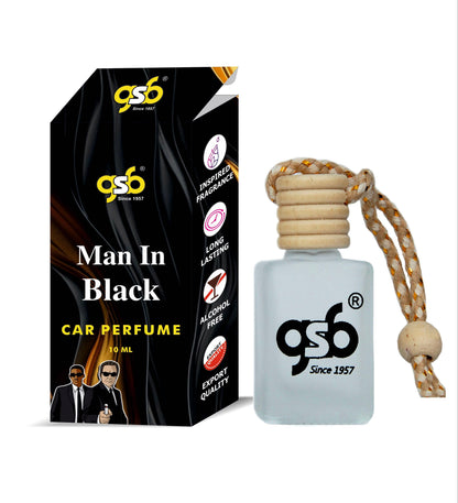 GSB Man In Black Hanging Car Air Freshener Inspired From Bulgri Man In Black | Natural Fragrance In Glass Bottle With Wooden Diffuser Lid | 10 Ml