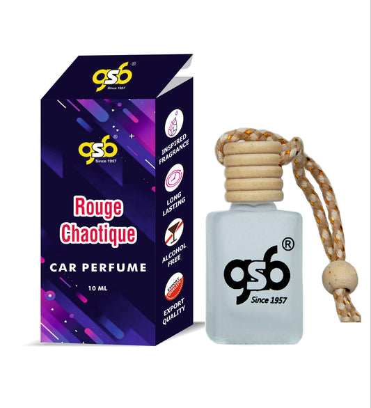 GSB Rouge Chaotique Hanging Car Air Freshener Inspired From Bydero Rouge Chaotique | Natural Fragrance In Glass Bottle With Wooden Diffuser Lid | 10 Ml