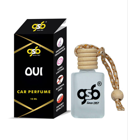 GSB Oui Hanging Car Air Freshener Inspired From Oui Juicy | Natural Fragrance In Glass Bottle With Wooden Diffuser Lid | 10 Ml