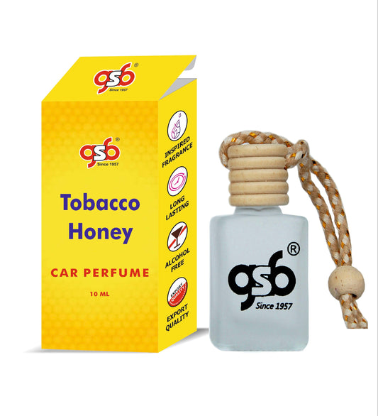 GSB Tobacco Honey Hanging Car Air Freshener Inspired From Gurlain Tobacco Honey | Natural Fragrance In Glass Bottle With Wooden Diffuser Lid | 10 Ml