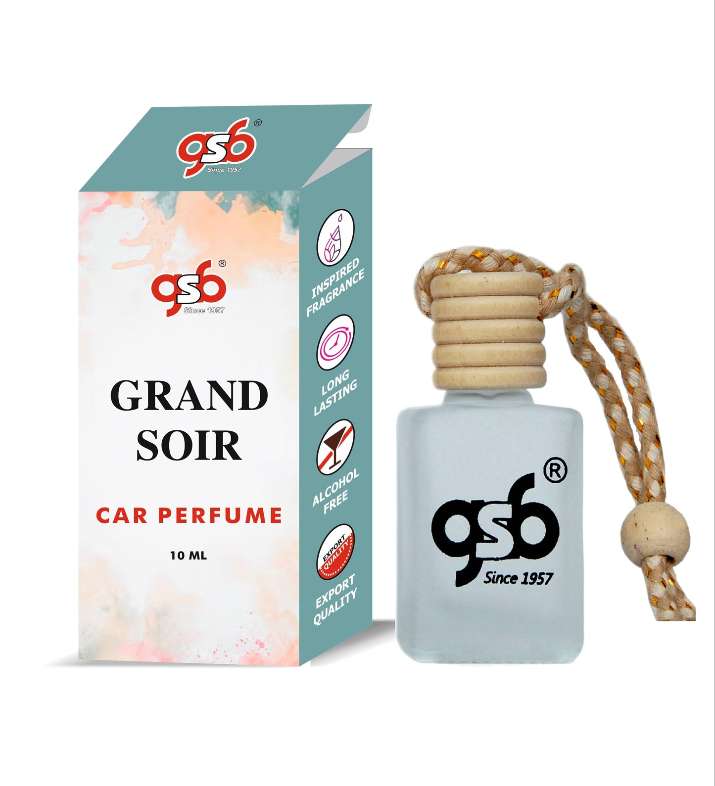 GSB Grand Soir Hanging Car Air Freshener Inspired From MFK Grand Soir | Natural Fragrance In Glass Bottle With Wooden Diffuser Lid | 10 Ml