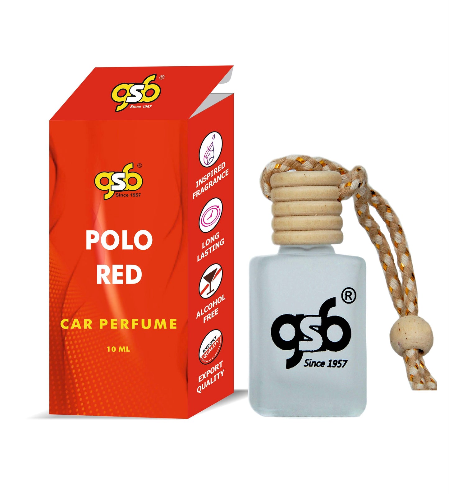 GSB Polo Red Hanging Car Air Freshener Inspired From Polo Red Rlaph Luaren | Natural Fragrance In Glass Bottle With Wooden Diffuser Lid | 10 Ml