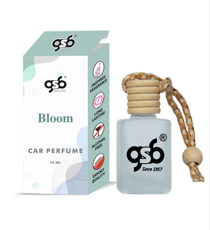 GSB Bloom Hanging Car Air Freshener Inspired From Gcci Bloom | Natural Fragrance In Glass Bottle With Wooden Diffuser Lid | 10 Ml