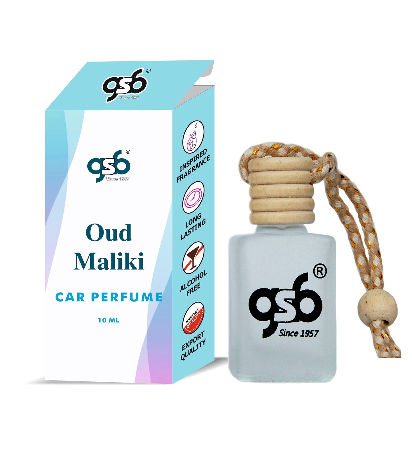 GSB Oud Maliki Hanging Car Air Freshener Inspired From Oud Maliki Chpord | Natural Fragrance In Glass Bottle With Wooden Diffuser Lid | 10 Ml