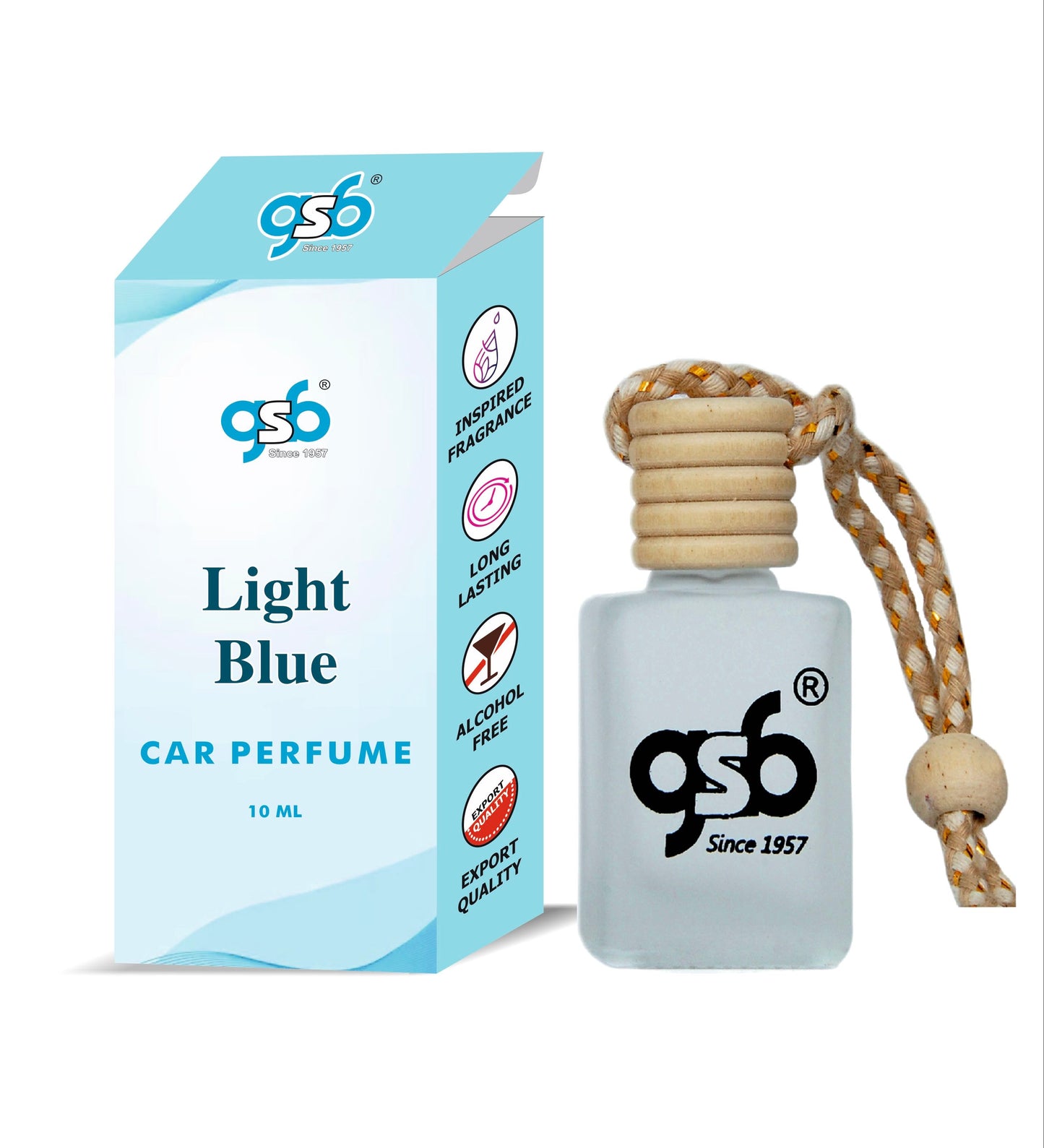 GSB Light Blue Hanging Car Air Freshener Inspired From Light Blue Dloce Gbbana | Natural Fragrance In Glass Bottle With Wooden Diffuser Lid | 10 Ml