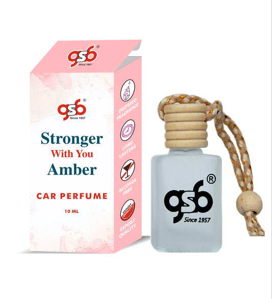 GSB Stronger With You Amber Hanging Car Air Freshener Inspired From Axmani Stronger With You Amber | Natural Fragrance In Glass Bottle With Wooden Diffuser Lid | 10 Ml
