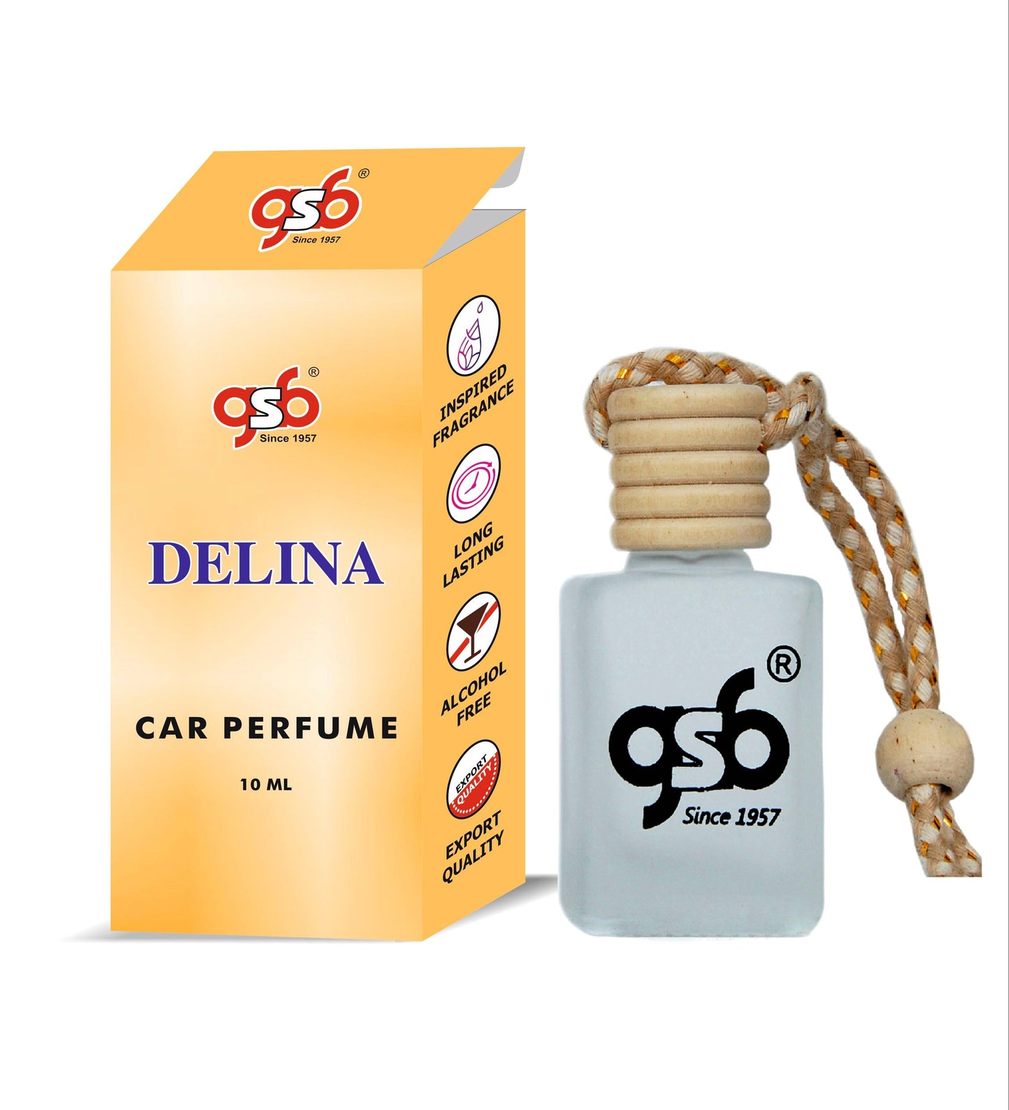 GSB Delina Hanging Car Air Freshener Inspired From PDM Delina | Natural Fragrance In Glass Bottle With Wooden Diffuser Lid | 10 Ml