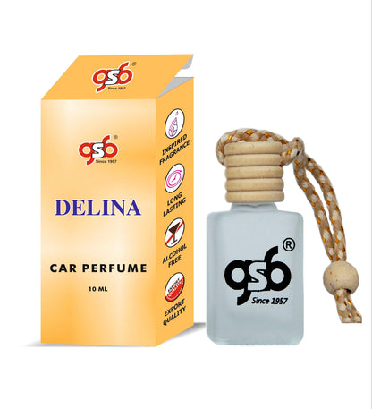 GSB Delina Hanging Car Air Freshener Inspired From PDM Delina | Natural Fragrance In Glass Bottle With Wooden Diffuser Lid | 10 Ml