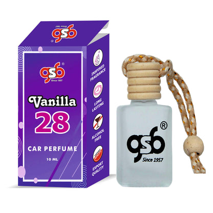 GSB Vanilla 28 Hanging Car Air Freshener Inspired From Kyali Vanilla 28 | Natural Fragrance In Glass Bottle With Wooden Diffuser Lid | 10 Ml