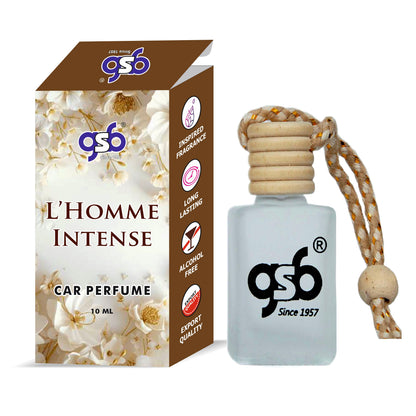 GSB L Homme Intense Hanging Car Air Freshener Inspired From Parda L'Homme Intense | Natural Fragrance In Glass Bottle With Wooden Diffuser Lid | 10 Ml