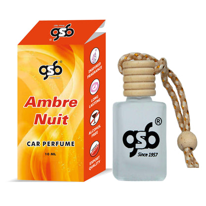 GSB Ambre Nuit Hanging Car Air Freshener Inspired From Doir Ambre Nuit | Natural Fragrance In Glass Bottle With Wooden Diffuser Lid | 10 Ml