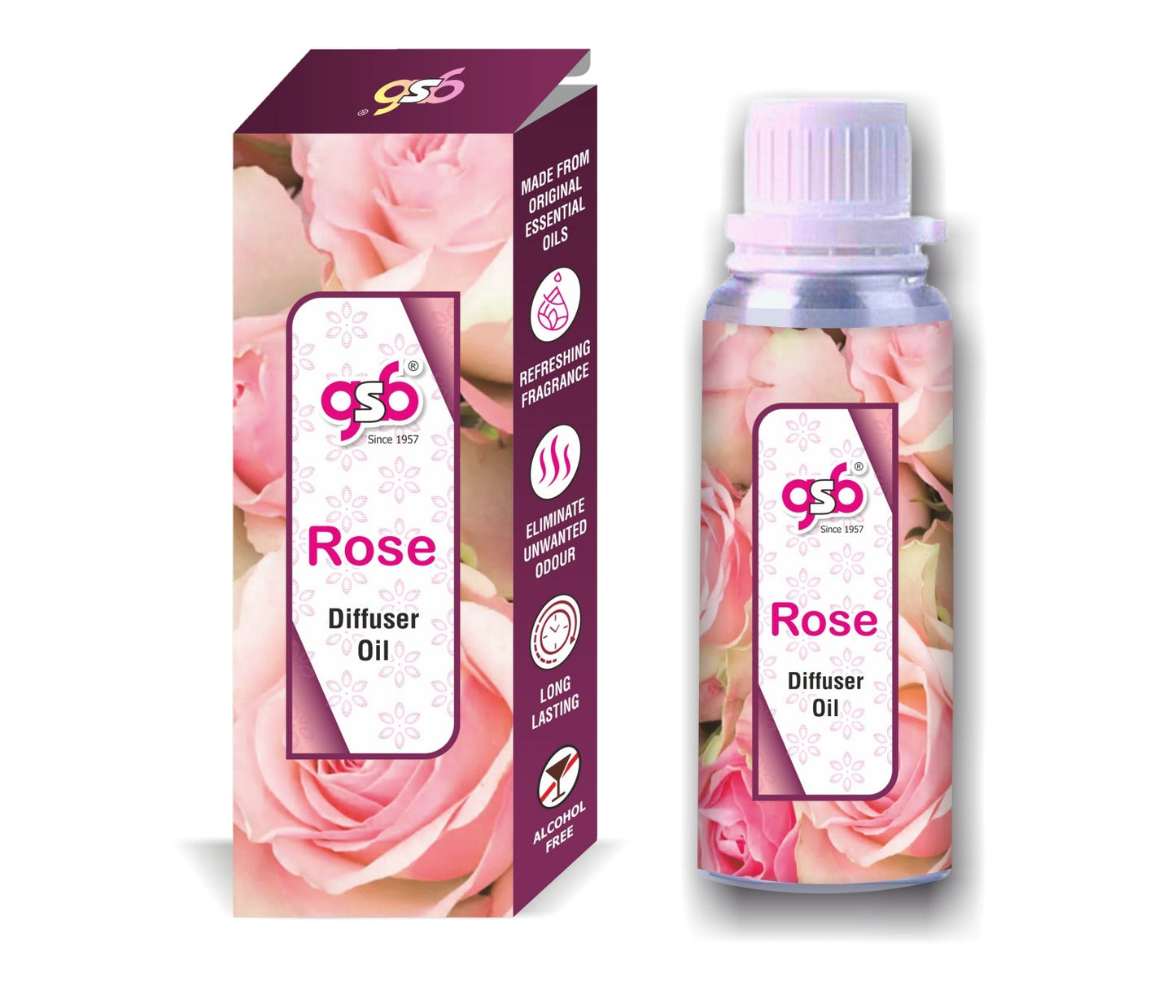 GSB Rose Diffuser Oil | Used In Reed Diffuser, Candle Burner, Electric Diffuser, Humidifiers and Air Revitalizer | Aromatherapy Oil