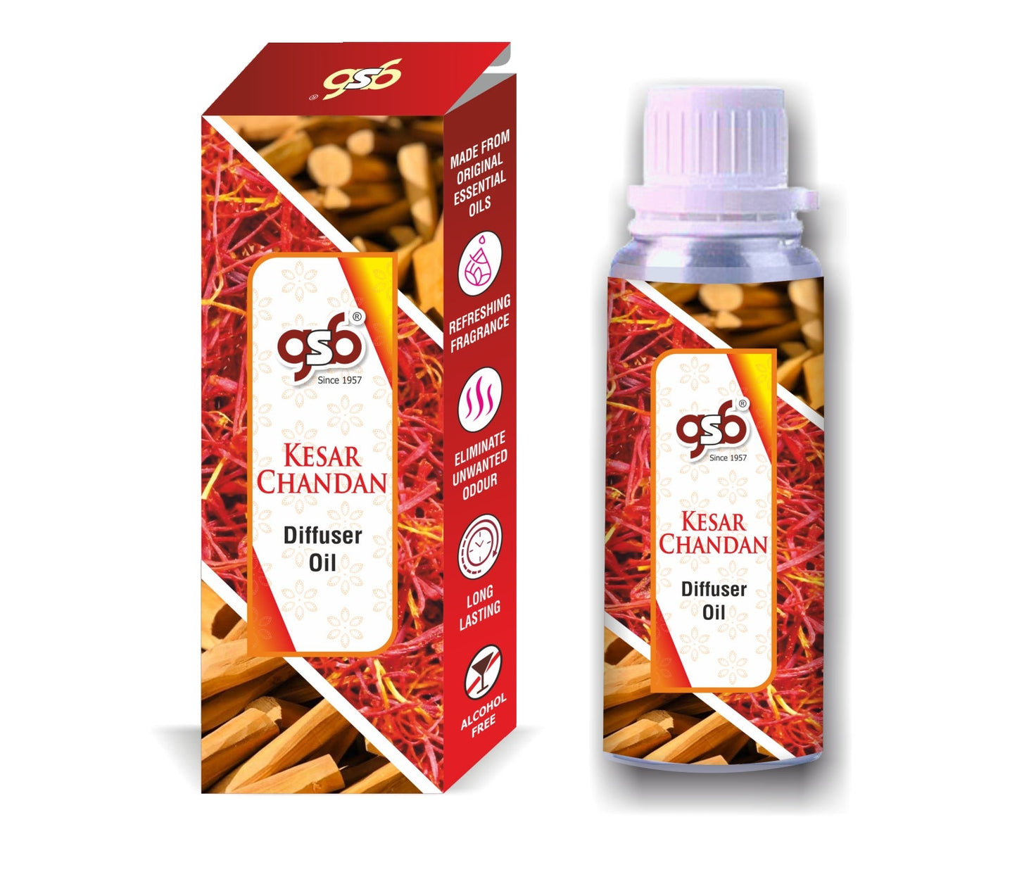 GSB Kesar Chandan Diffuser Oil | Used In Reed Diffuser, Candle Burner, Electric Diffuser, Humidifiers and Air Revitalizer | Aromatherapy Oil